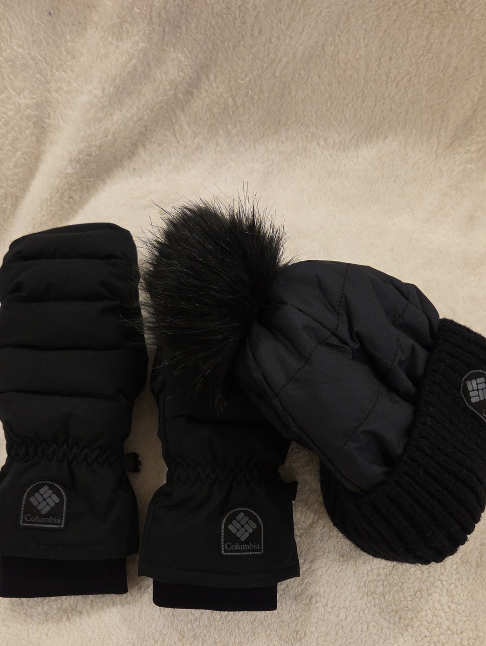 NWT Columbia Snow Diva Beanie & Insulated Mitten Set Black Omni-Shield Winter